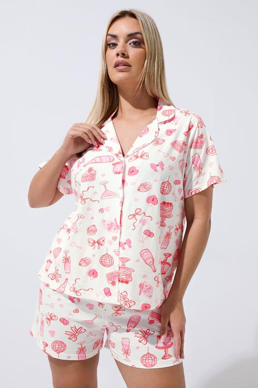  LIMITED COLLECTION witte gemengde shirt & korte pyjamaset