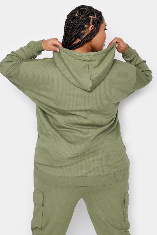 YOURS Plus Size Khaki Green Ribbed Cargo Hoodie | Yours Clothing 3