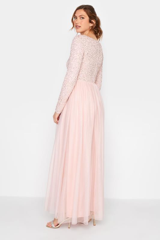 LTS Tall Blush Pink Long Sleeve Sequin Hand Embellished Maxi Dress 3