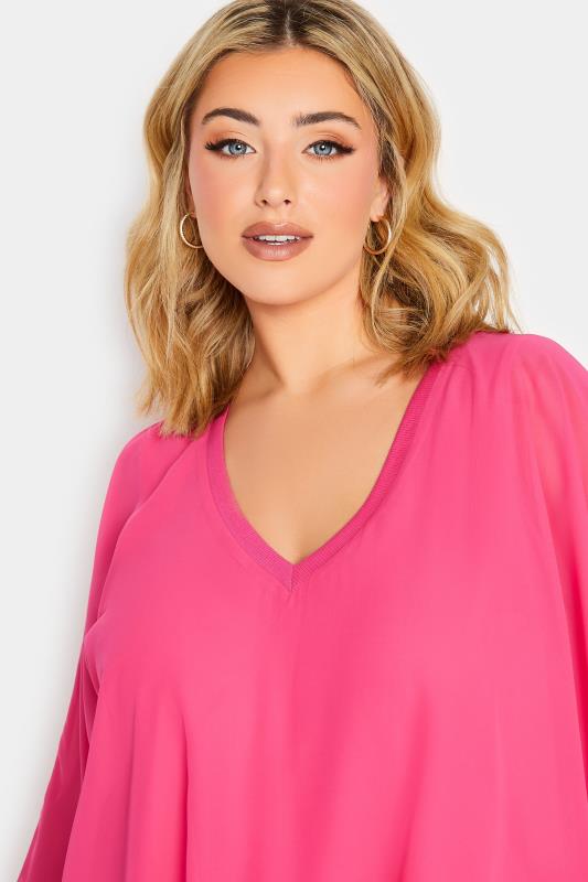 YOURS LONDON Plus Size Curve Bright Pink Chiffon Cape Blouse | Yours Clothing  4