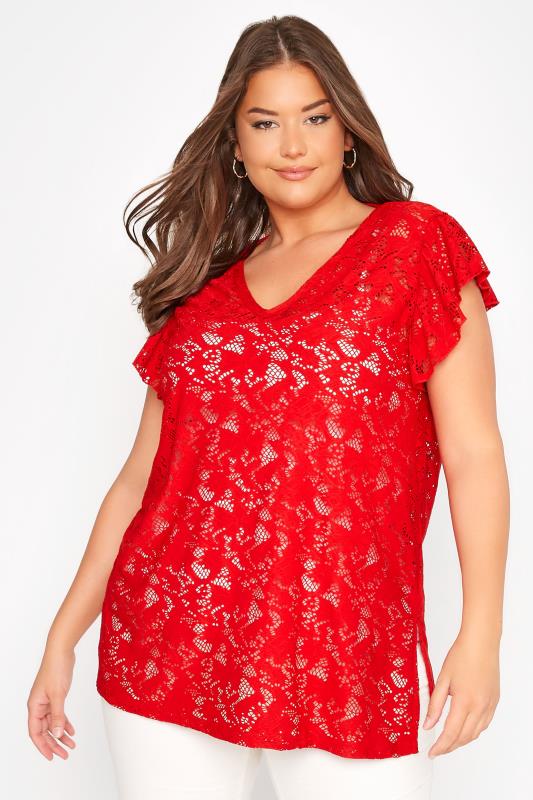 Plus Size Red Floral Lace Top | Yours Clothing 1