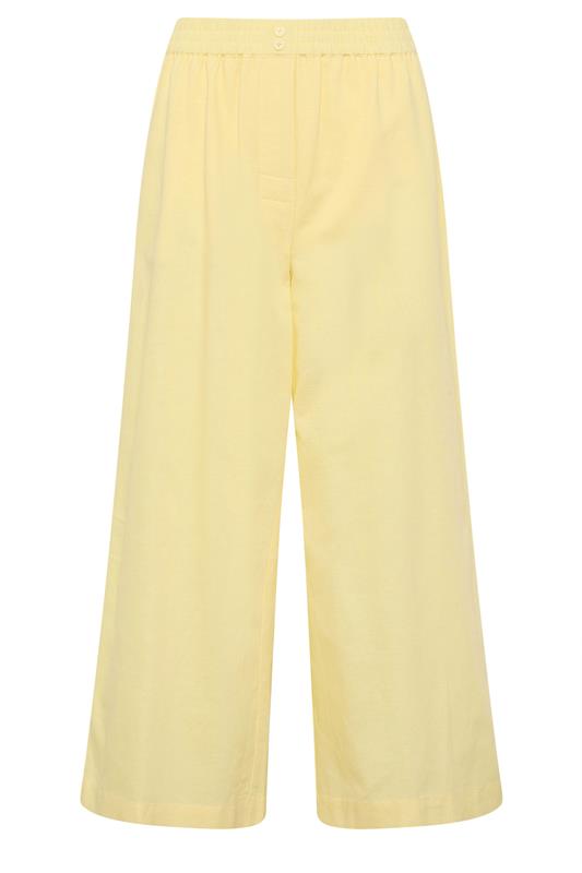PixieGirl Petite Women's Yellow Button Linen Wide Leg Trousers | PixieGirl 5