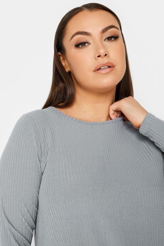 YOURS Plus Size Grey Ribbed Swing T-Shirt | Yours Clothing 4
