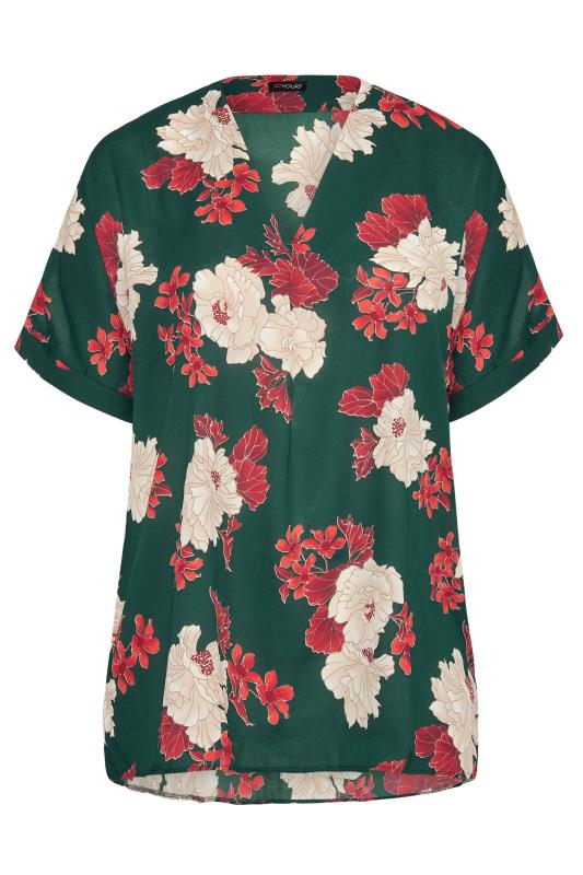 Curve Green Floral Pleat Front Blouse_F.jpg