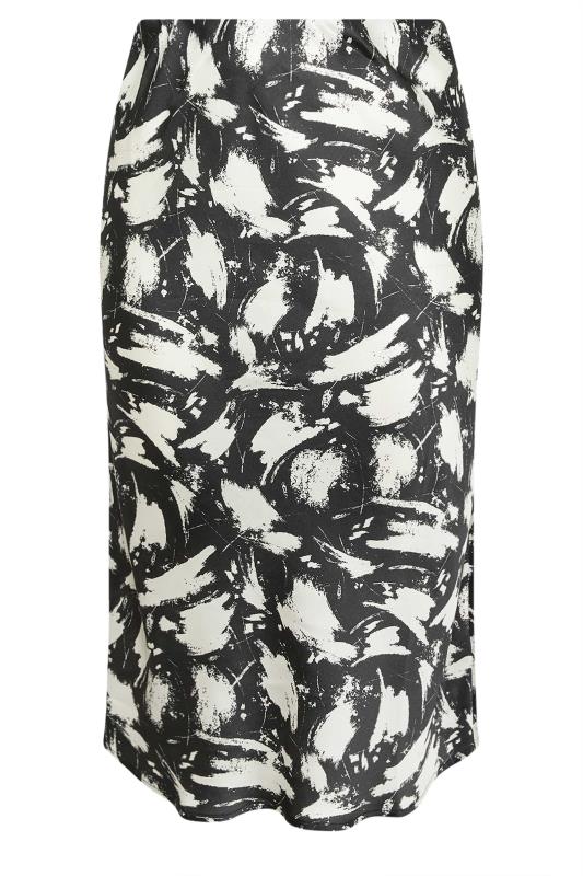 YOURS Plus Size Black & White Abstract Print Satin Midi Skirt | Yours Clothing  5