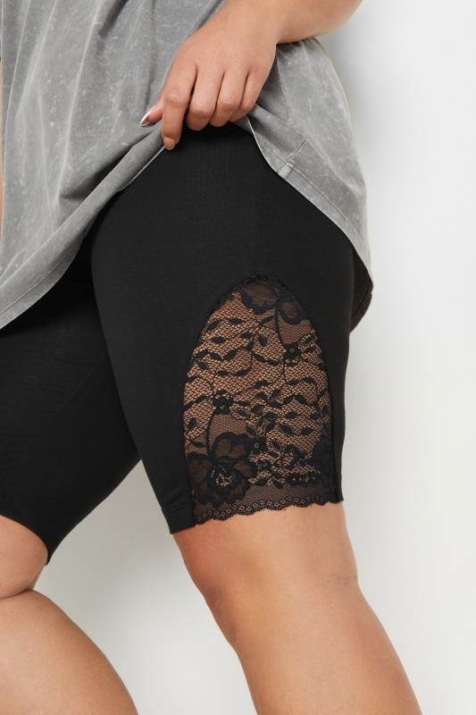 YOURS Plus Size Black Lace Insert Cycling Shorts | Yours Clothing 4