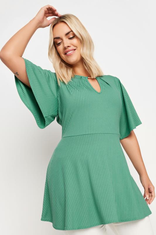 YOURS Plus Size Green Metal Trim Peplum Top | Yours Clothing 1