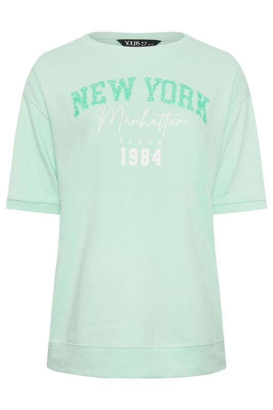 YOURS Plus Size Green 'New York' Slogan Embellished Top | Yours Clothing 5