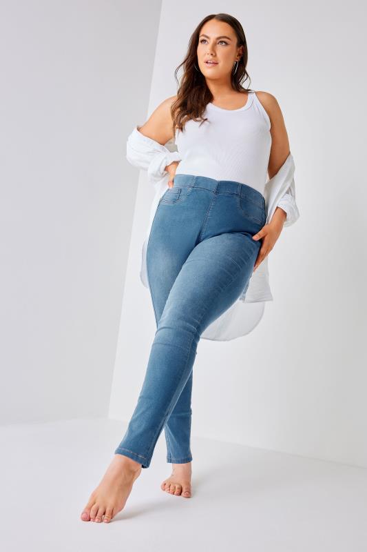 Jeggings Grande Taille YOURS FOR GOOD Curve Mid Blue Pull On Bum Shaper LOLA Stretch Jeggings