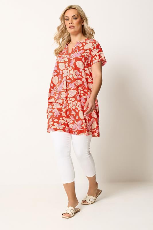 red palm leaf dress YOURS Plus Size Red Palm Leaf Mini Dress