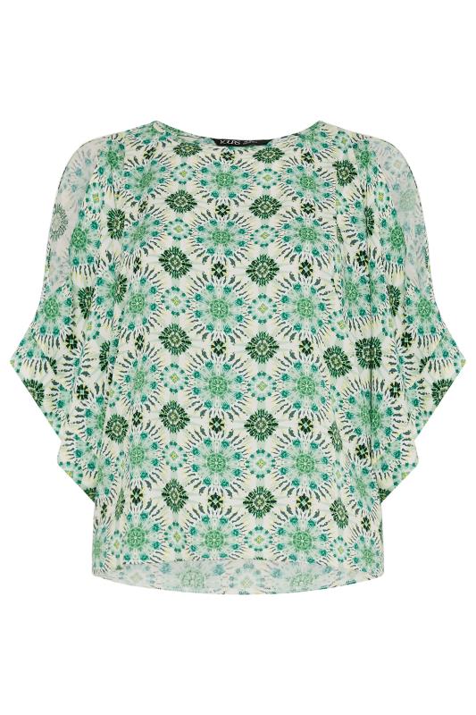 YOURS Plus Size Green Abstract Print Cold Shoulder Blouse | Yours Clothing 5