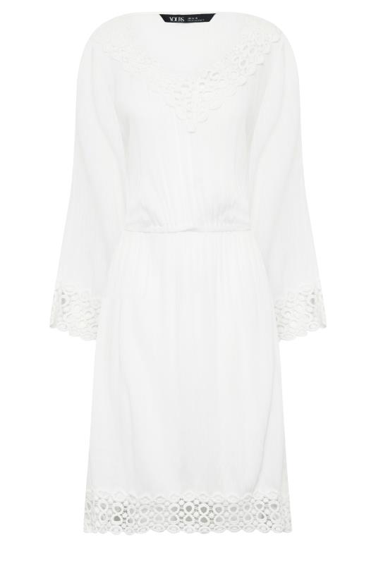 Plus Size  YOURS PETITE Curve White Crochet Kaftan Dress