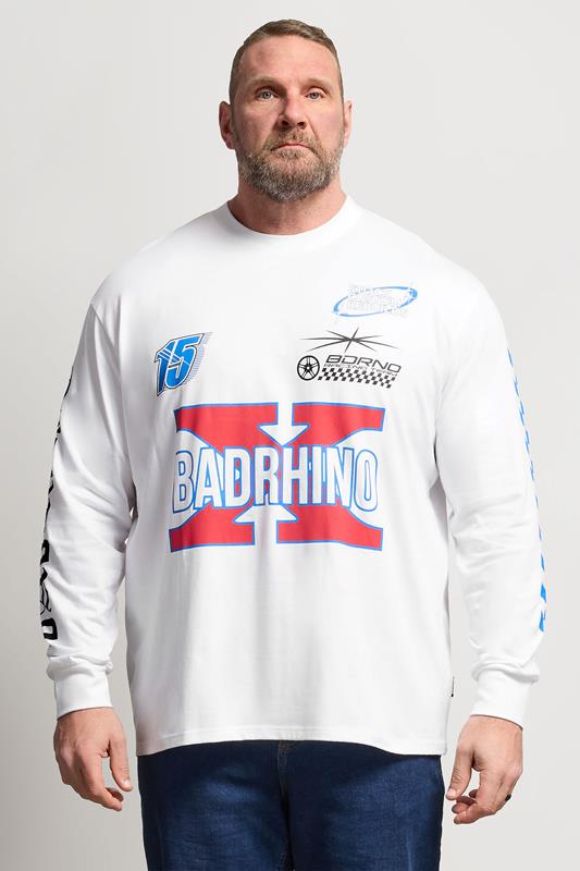  BadRhino Big & Tall T-shirt blanc à manches longues et imprimé Racing