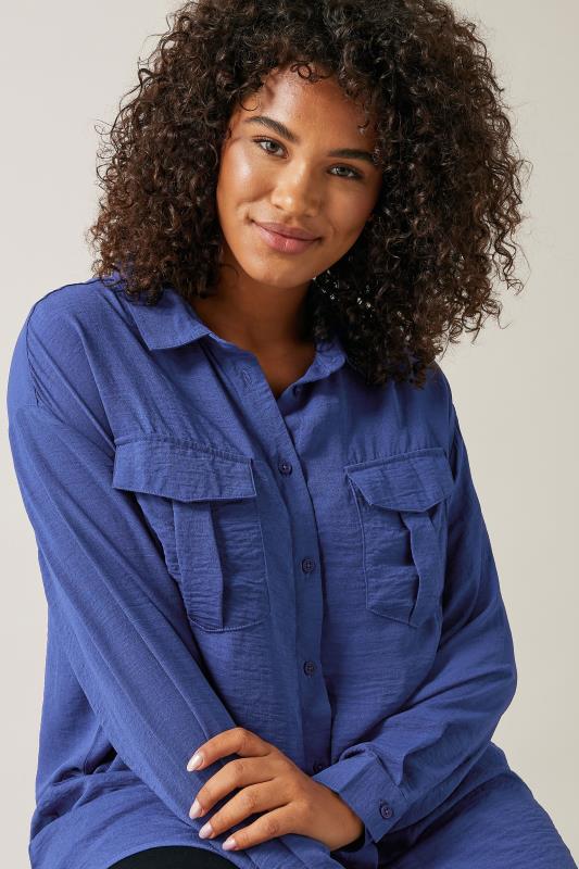 EVANS Plus Size Cobalt Blue Long Sleeve Utility Shirt | Evans  4