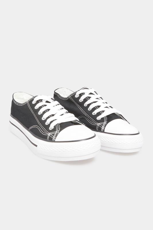 Tall  Yours Black Canvas Platform Trainers In Wide E Fit