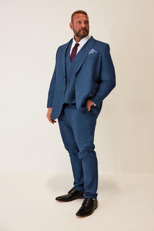  Grande Taille BadRhino Tailoring Big & Tall Blue Textured Suit Waistcoat