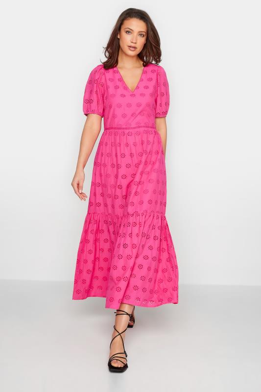 LTS Tall Women's Pink Broderie Tiered Dress | Long Tall Sally 1