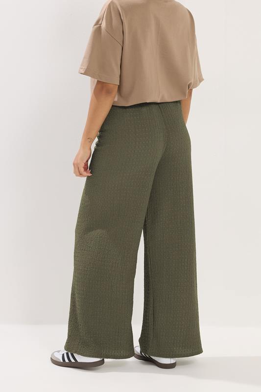 PixieGirl Petite Women's Khaki Green Textured Wide Leg Trousers | PixieGirl 2