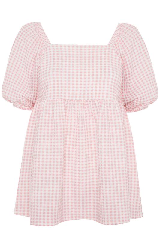 LIMITED COLLECTION Curve Pink Gingham Milkmaid Top 5