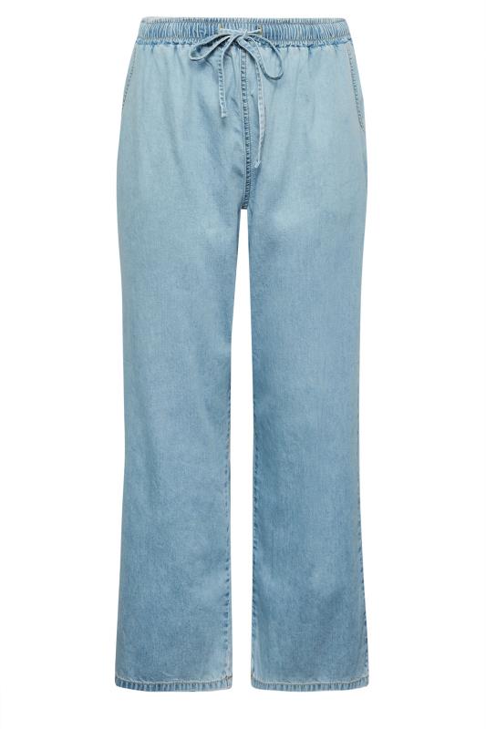 YOURS Plus Size Light Blue Pull On Wide Leg Jeans | Yours Clothing 5