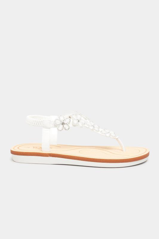 White PU Diamante Flower Sandals In Extra Wide EEE Fit 3