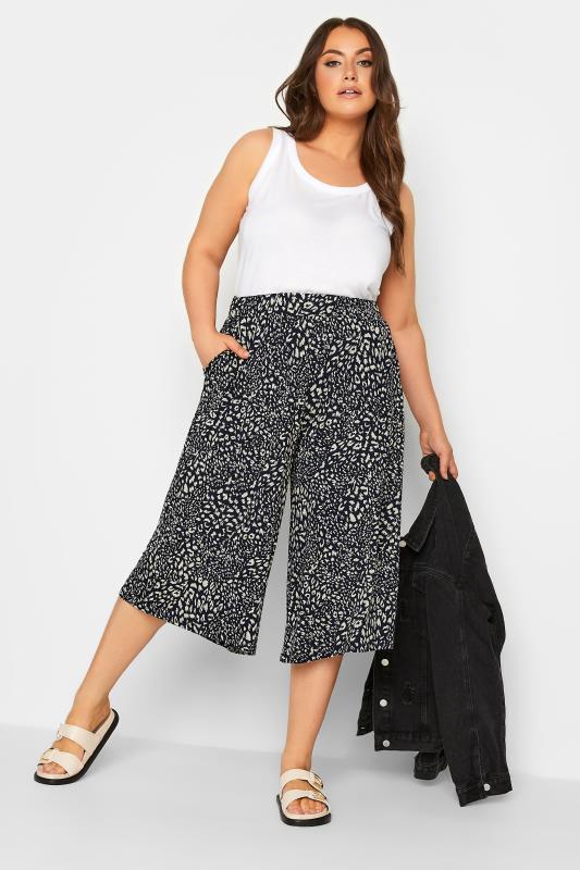 YOURS Curve Navy Blue Animal Culottes | Yours Clothing 2