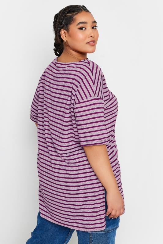 YOURS Plus Size Purple Stripe Oversized T-Shirt | Yours Clothing 4