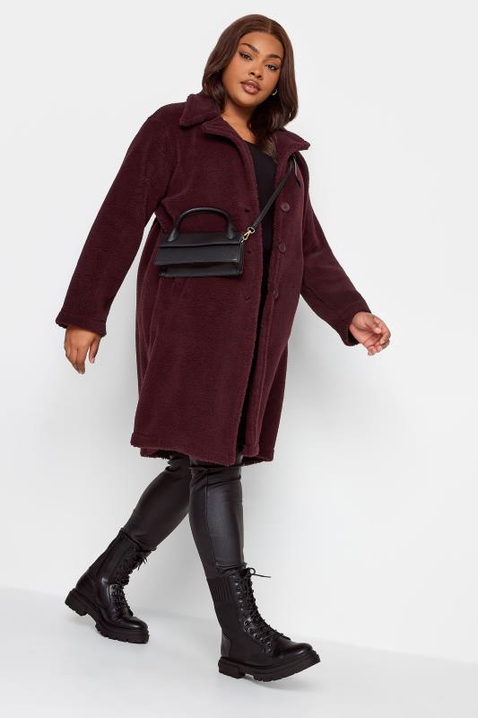 YOURS Curve Plus Size Dark Red Faux Fur Coat | Yours Clothing  3