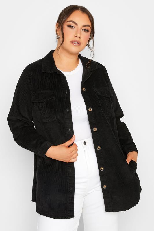 LIMITED COLLECTION Plus Size Womens Black Corduroy Shacket | Yours Clothing 1