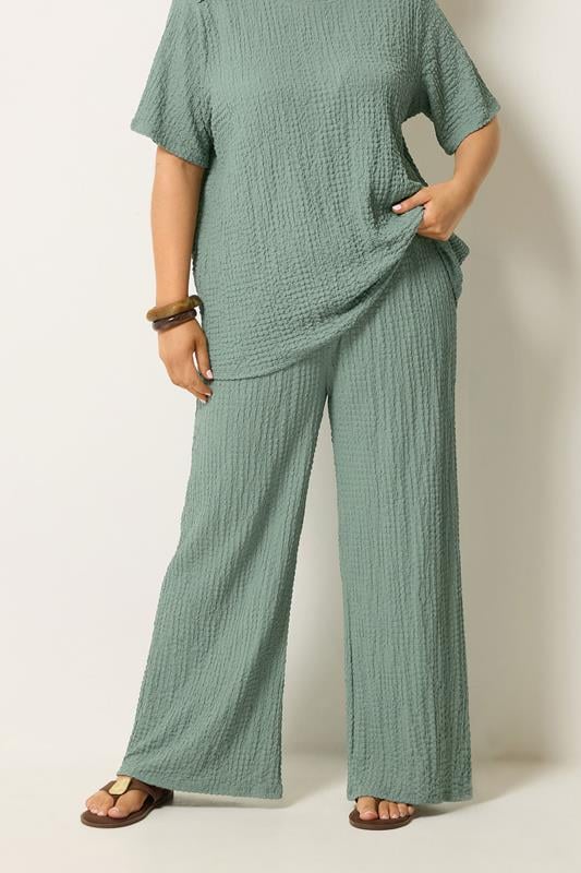 YOURS Curve Sage Green Bubble Textured Trousers