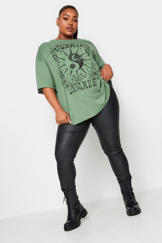 YOURS Plus Size Green 'Cosmic Dreamer' Boxy T-Shirt | Yours Clothing 2