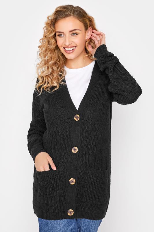Tall  LTS Black Button Through Knitted Cardigan