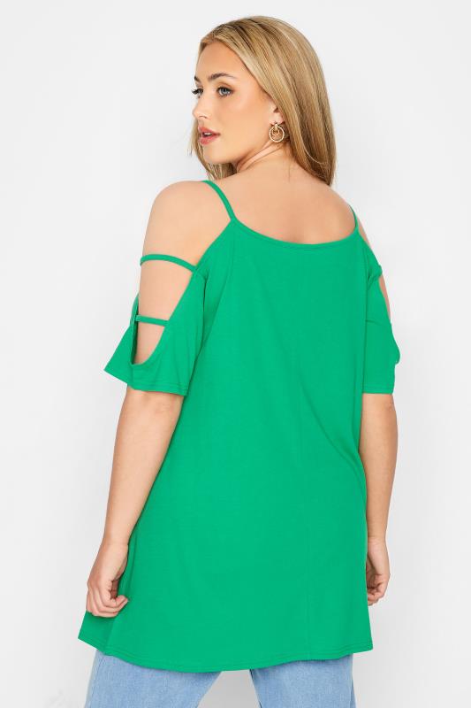 Plus Size Green Strappy Cold Shoulder Top | Yours Clothing 3