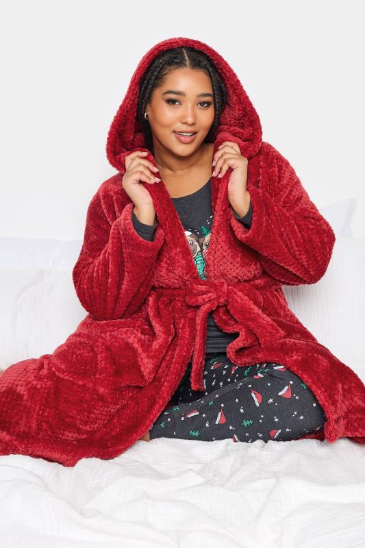 YOURS Plus Size Red Hooded Dressing Gown | Yours Clothing 5