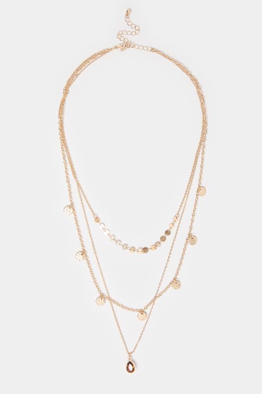 Gold Tone Triple Layer Circle Necklace | Yours Clothing 2