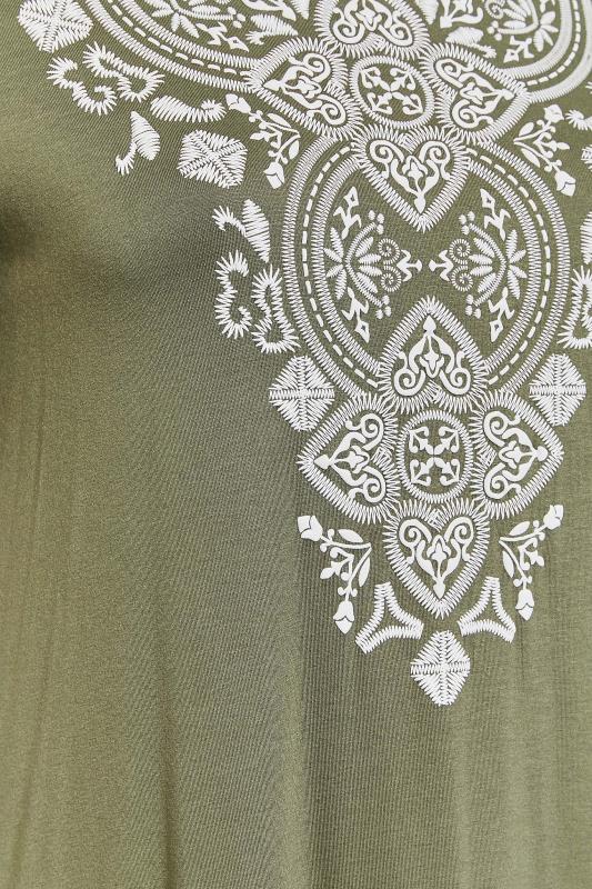 Plus Size Khaki Green Scarf Border Print Tunic Top | Yours Clothing 5