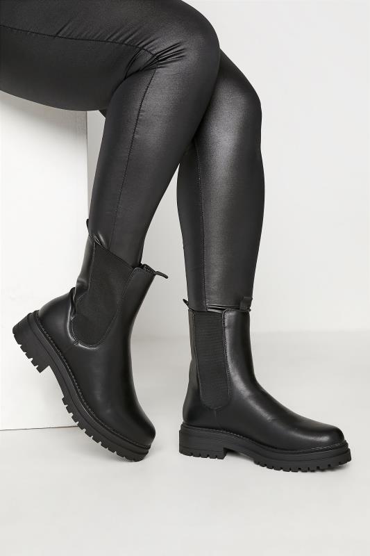 LIMITED COLLECTION Black Leather Look Chunky High Chelsea Boots In Regular Fit_M.jpg
