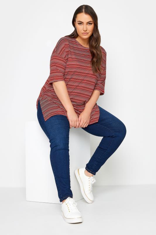 YOURS Curve Red Striped Oversized Top | Yours 2
