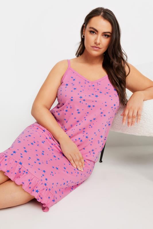 Plus Size  YOURS Curve Pink Star Print Chemise