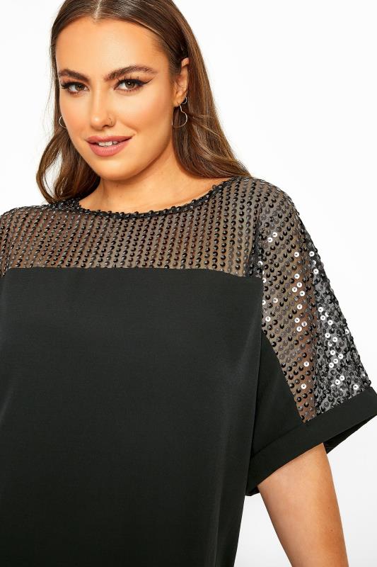Black & Silver Sequin Insert Top | Yours Clothing