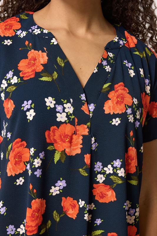 M&Co Blue Floral Notch Neck Midi Dress | M&Co 4
