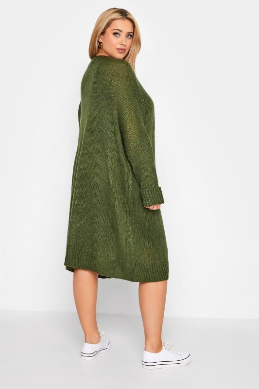 Curve Khaki Green Drop Sleeve Knitted Jumper Dress 3