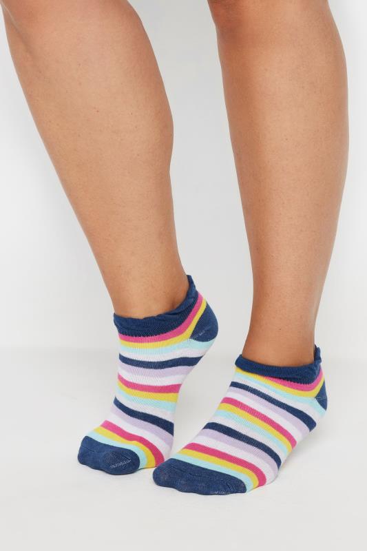 YOURS Plus Size 4 PACK Blue & Grey Stripe Ankle Socks | Yours Clothing  2