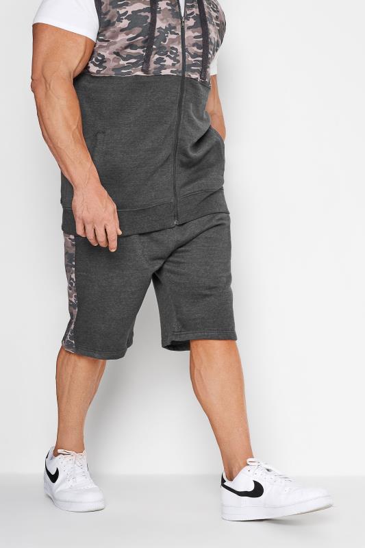 KAM Big & Tall Charcoal Grey Camo Panel Jogger Shorts_A.jpg