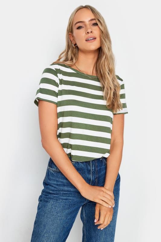 LTS Tall Khaki Green & White Stripe T-Shirt | Long Tall Sally 4