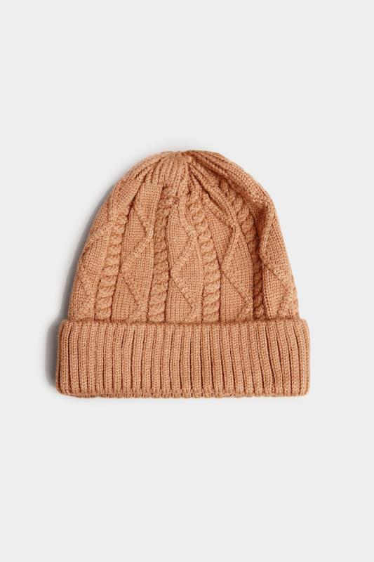 Brown Cable Knitted Beanie Hat | Yours Clothing 2