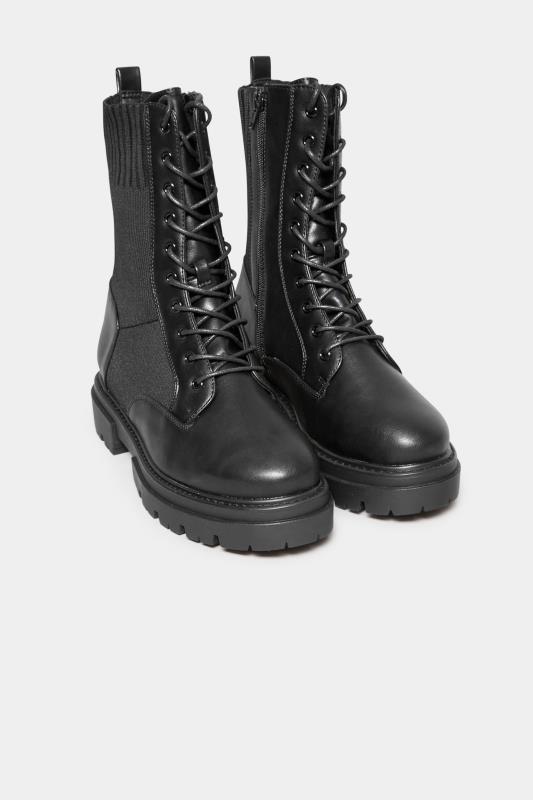 LIMITED COLLECTION Black Sock Lace Up Boots In Wide E Fit & Extra Wide EEE Fit | Yours Clothing 2
