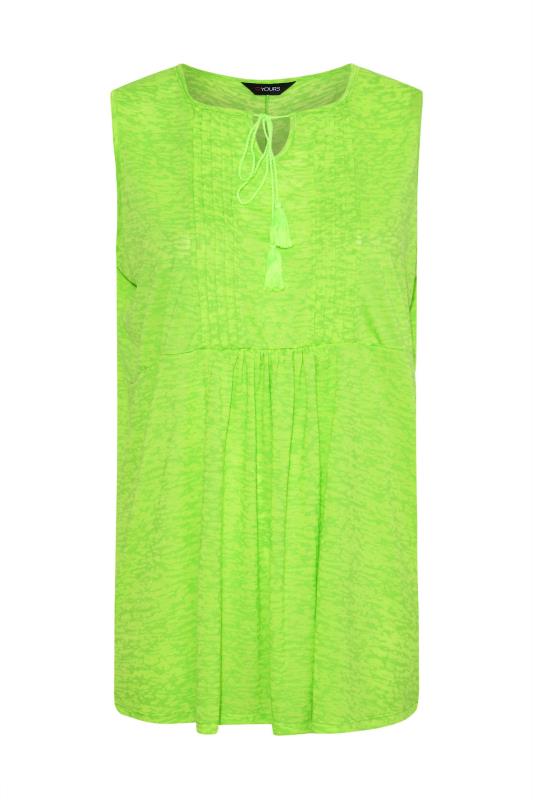 Plus Size Neon Green Burnout Tie Neck Vest Top | Yours Clothing 6
