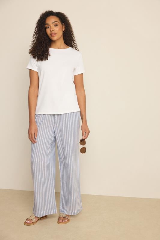  M&Co Blue Stripe Tie Waist Cotton Trousers