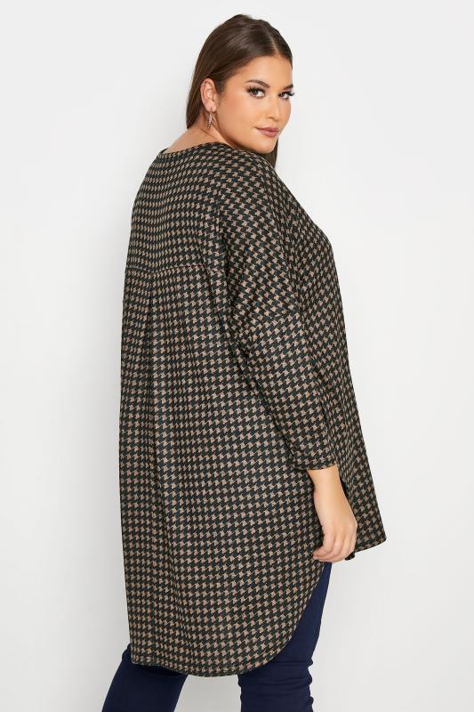 Plus Size Black & Brown Dogtooth Check Dip Back Knitted Jumper | Yours Clothing 3